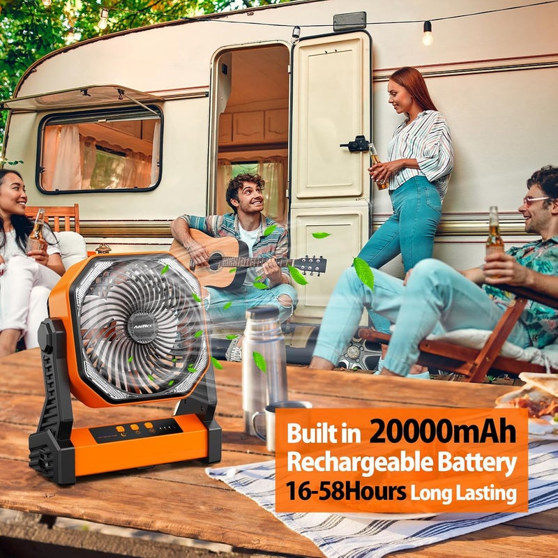 AddAcc 20000mAh Camping Fan, Rechargeable Battery Operated with 360° Rotatable Hook, 400 Lumes Light, 270° Pivot, 4 Speeds, 58Hrs Battery Powered Fan for Outdoor Tent Car Trip BBQ Hurricane Power Outages - Image 2